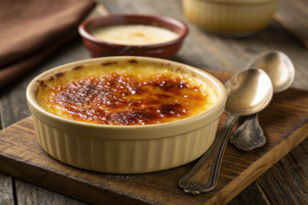 caramel brulee dessert, featuring a creamy custard base