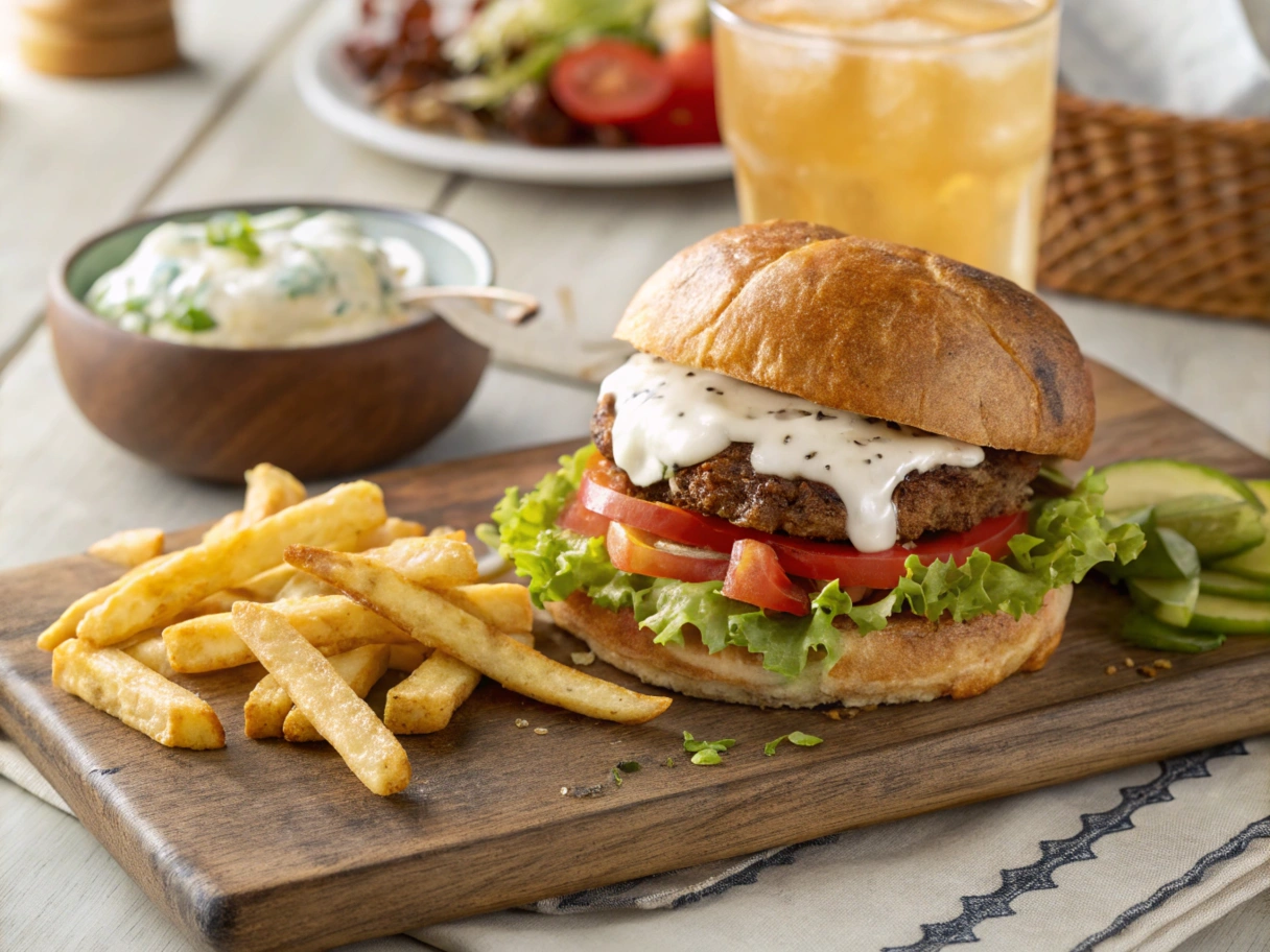 Crack burger on a brioche bun with lettuce, tomato, sauce, and fries on the side." These prompts ensure detailed, visually appealing images perfect for a food-focused article on crack burgers.