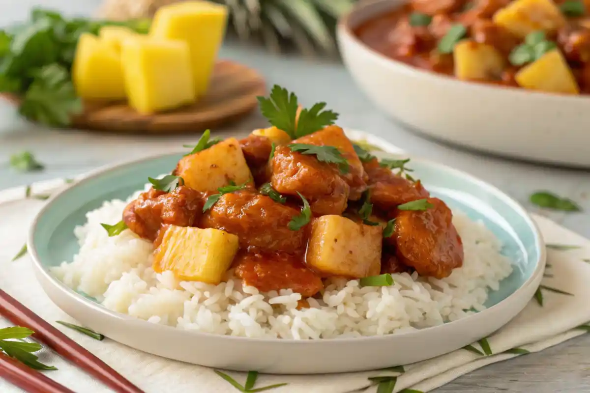 Plated Sweet Hawaiian Crockpot Chicken Dish