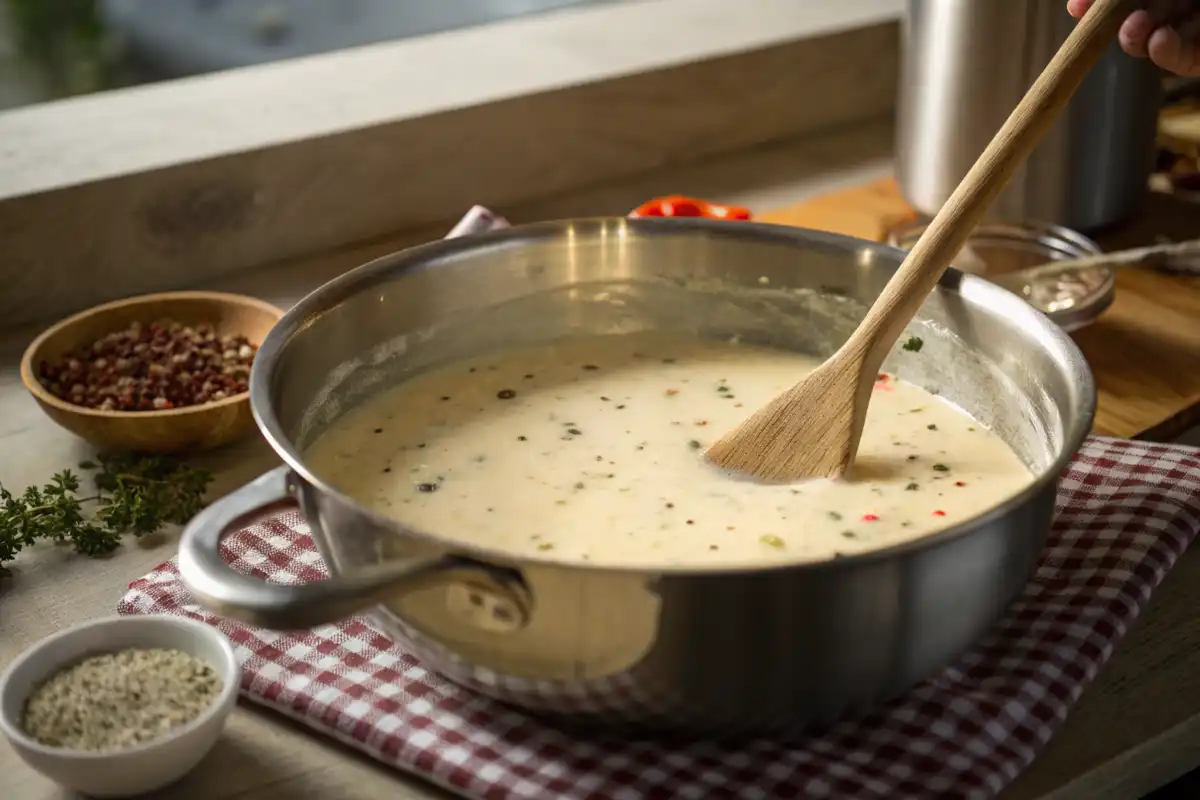 Bubbling Cream Sauce in a Pan