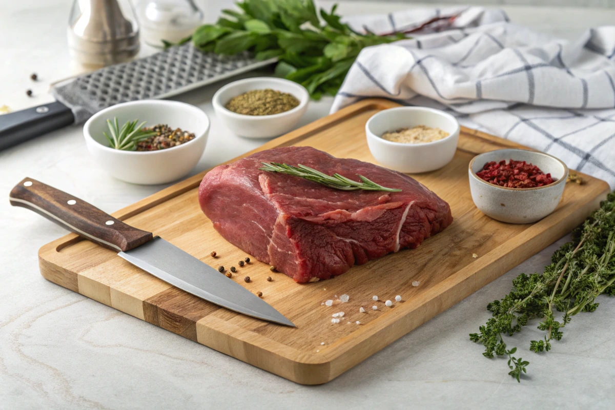 beef heart being trimmed and prepared