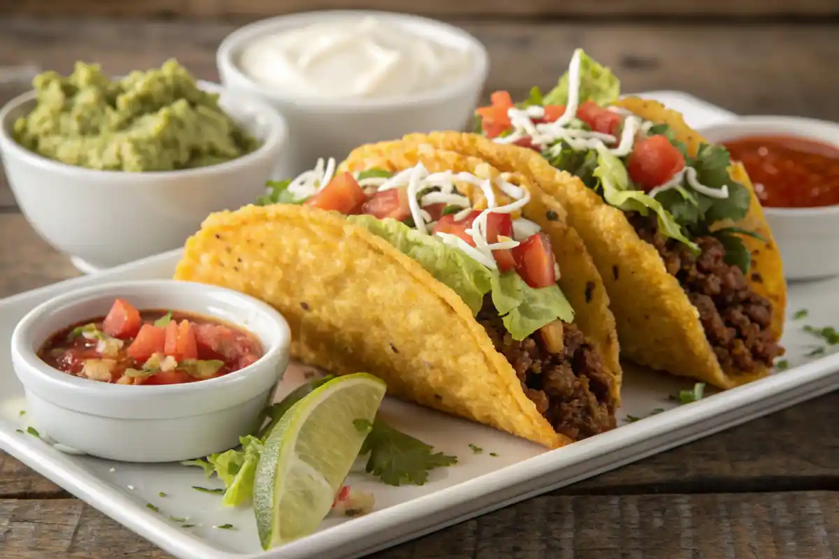 Golden Fried Tacos with Vibrant Toppings