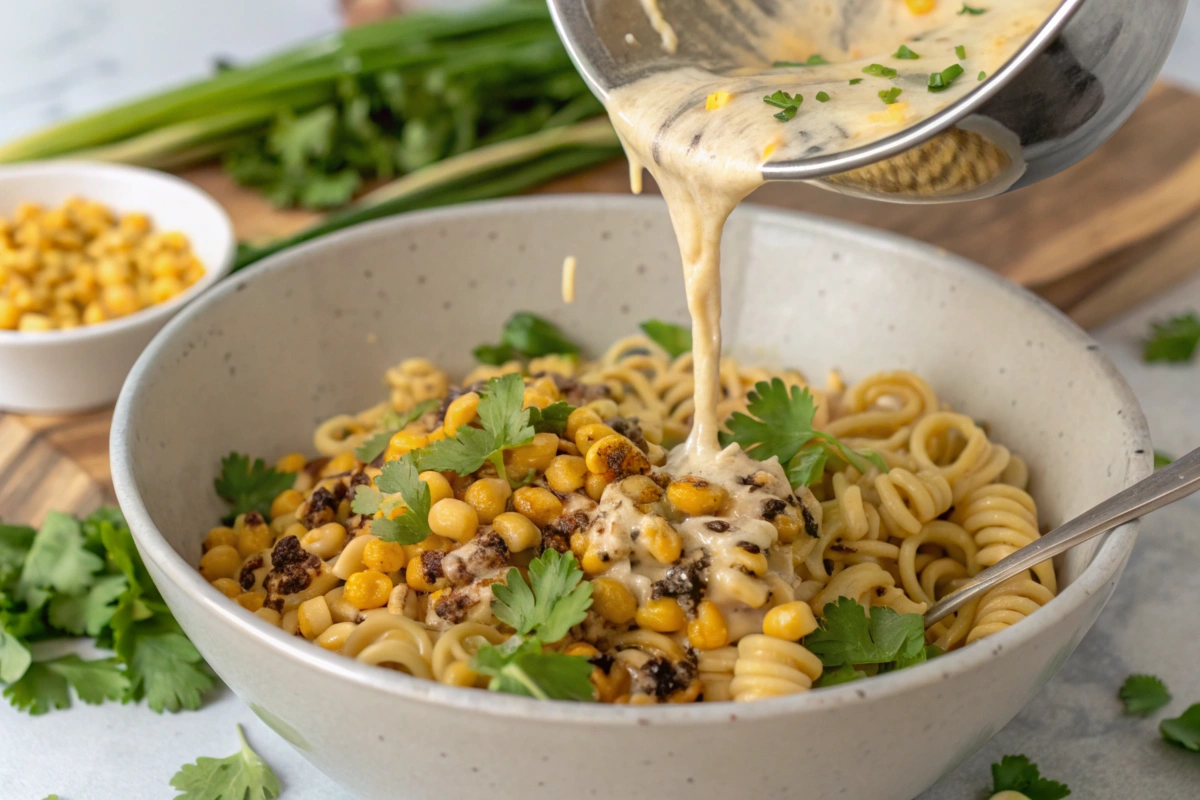 Plated Mexican Street Corn Pasta Salad 