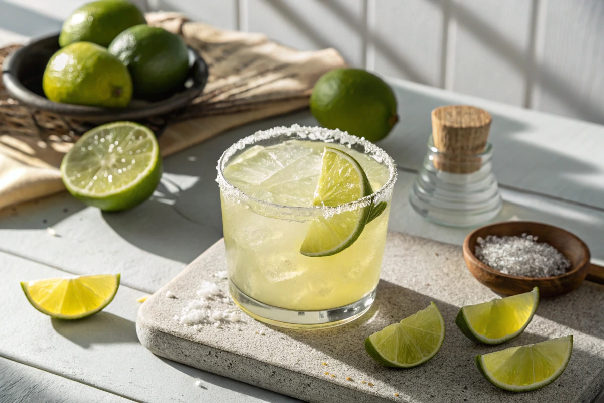 skinny margarita with a salted rim