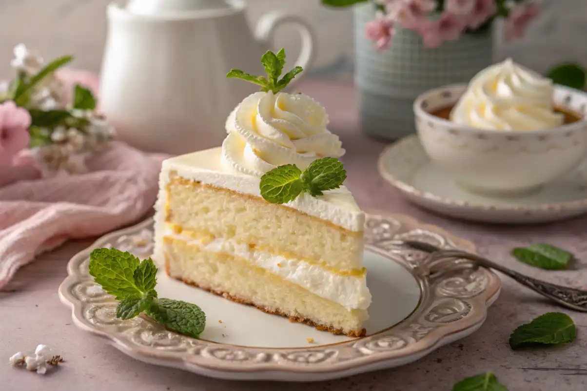 Vanilla sponge cake with a dollop of Chantilly cream