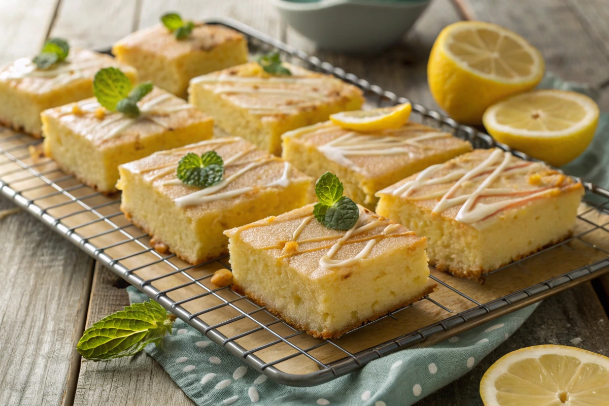 A tray of golden-baked lemon brownies