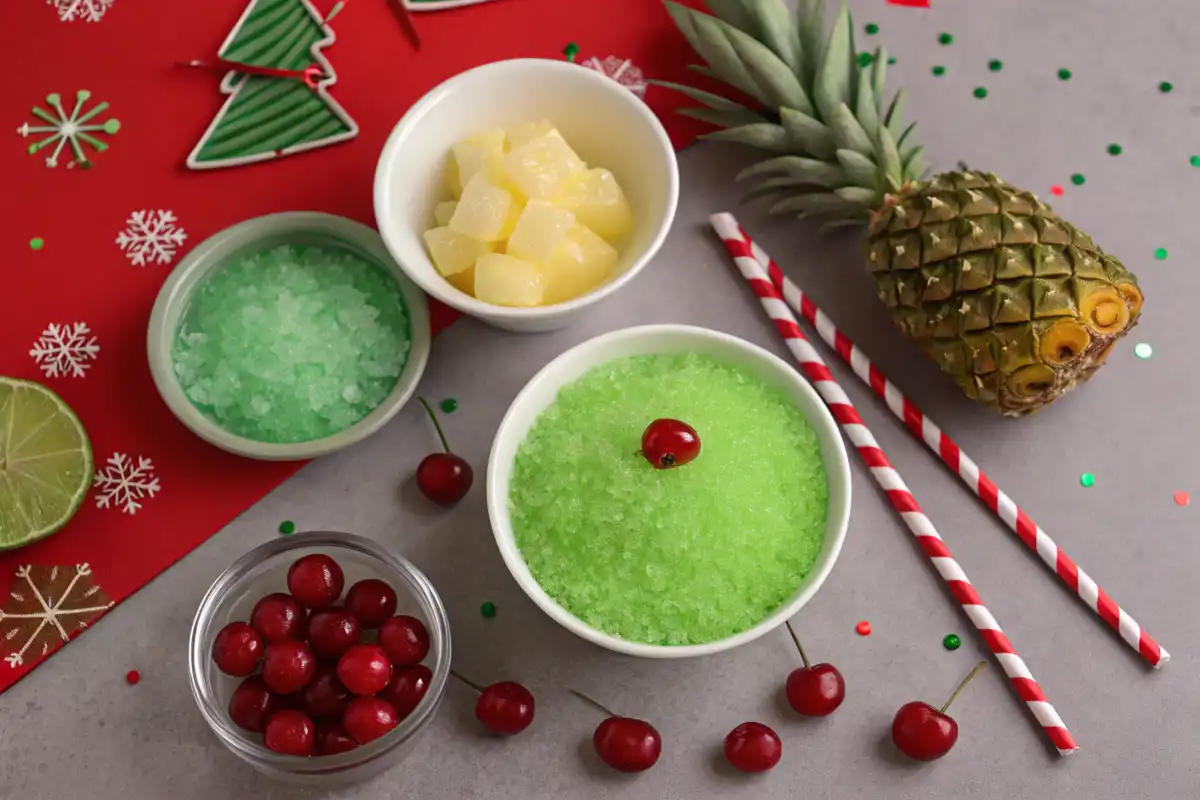 Grinch Punch Ingredients Flat Lay