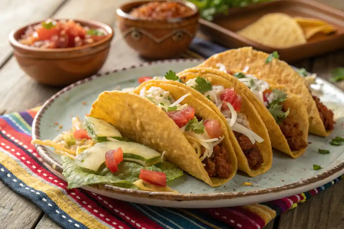 Golden Crispy Fried Tacos on a Rustic Table