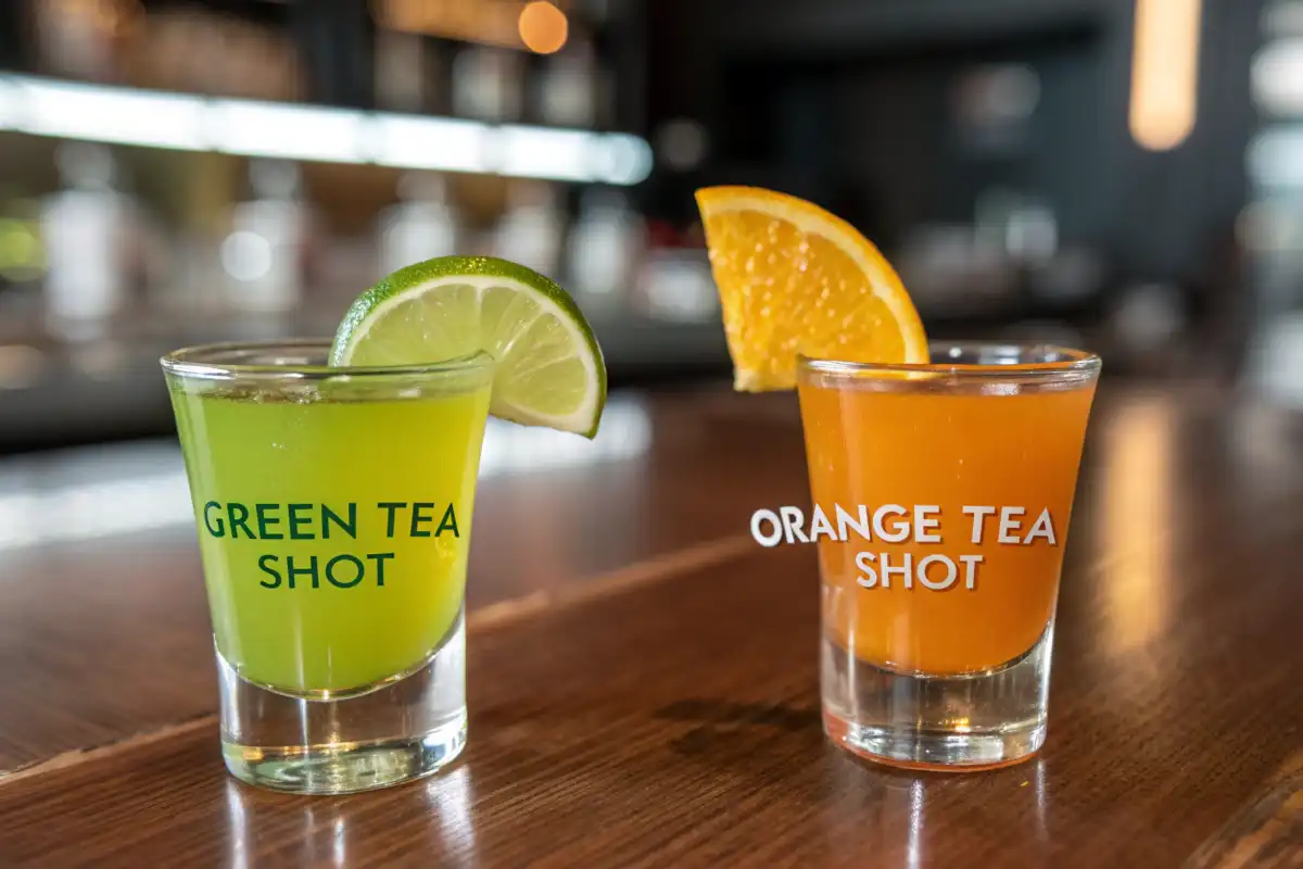 Green Tea and Orange Tea Shots Side by Side