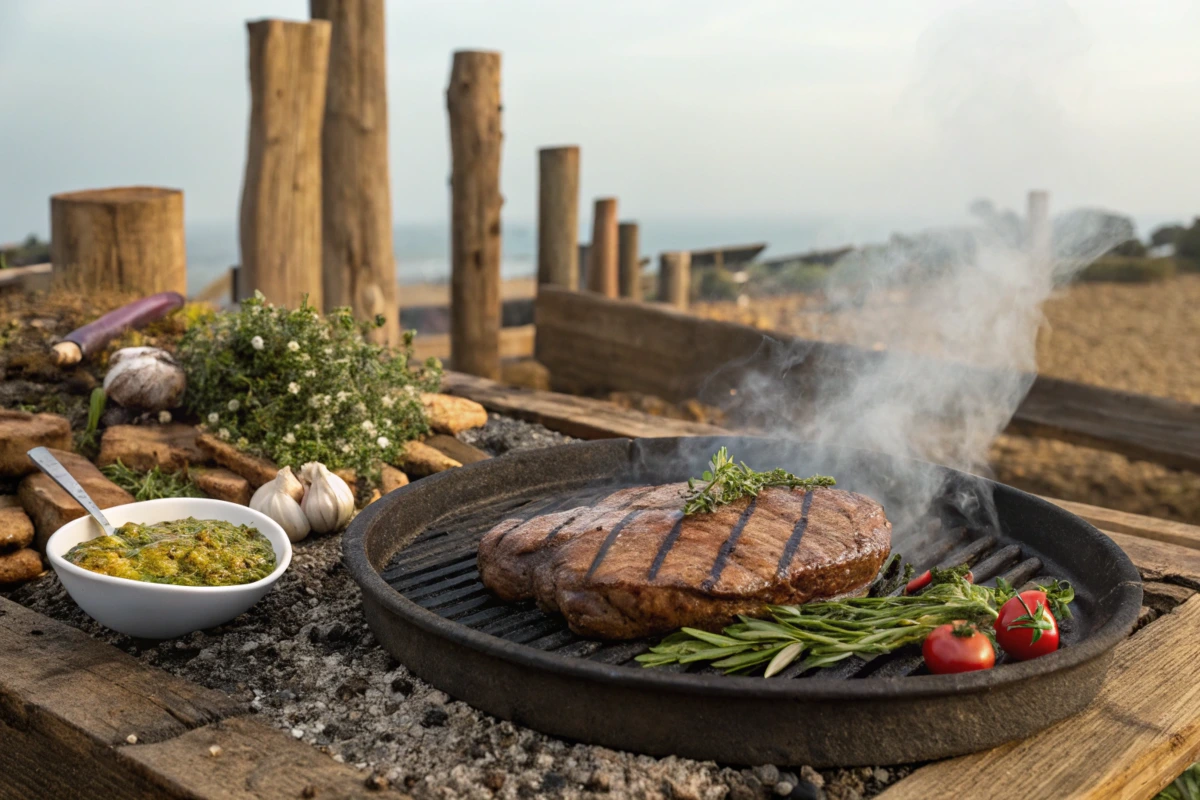 f beef heart being grilled outdoors over charcoal