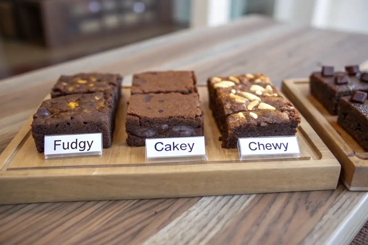 variety of brownies (fudgy, cakey, and chewy)