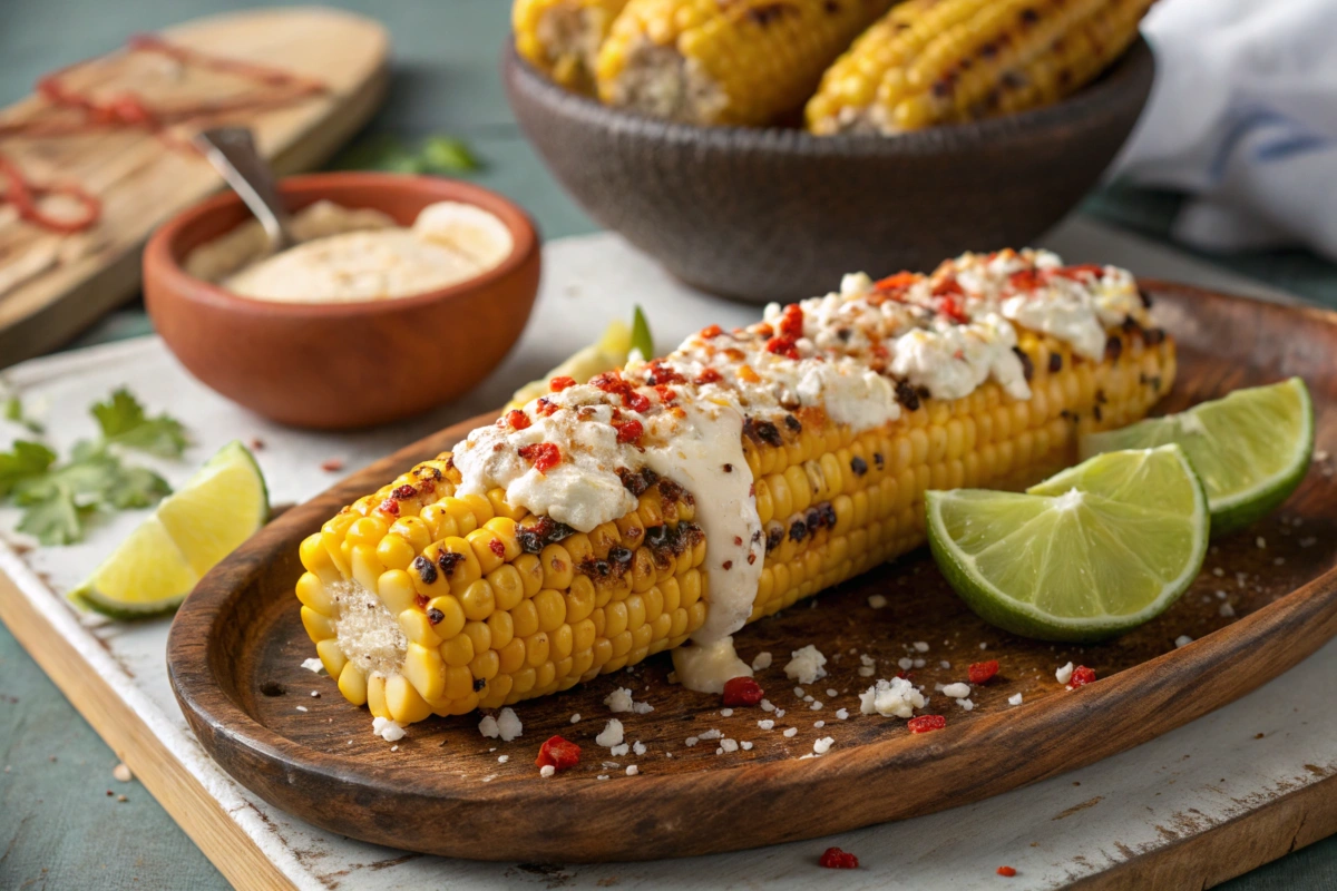 Grilled Mexican street corn on the cob,