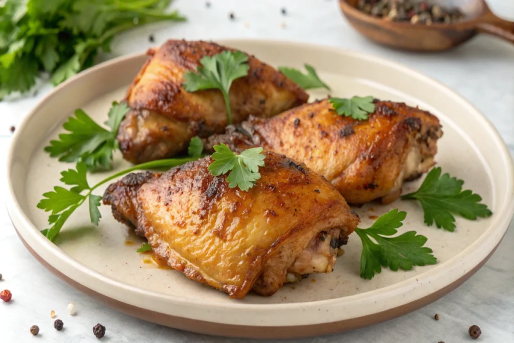 smoked chicken thighs garnished with fresh parsley