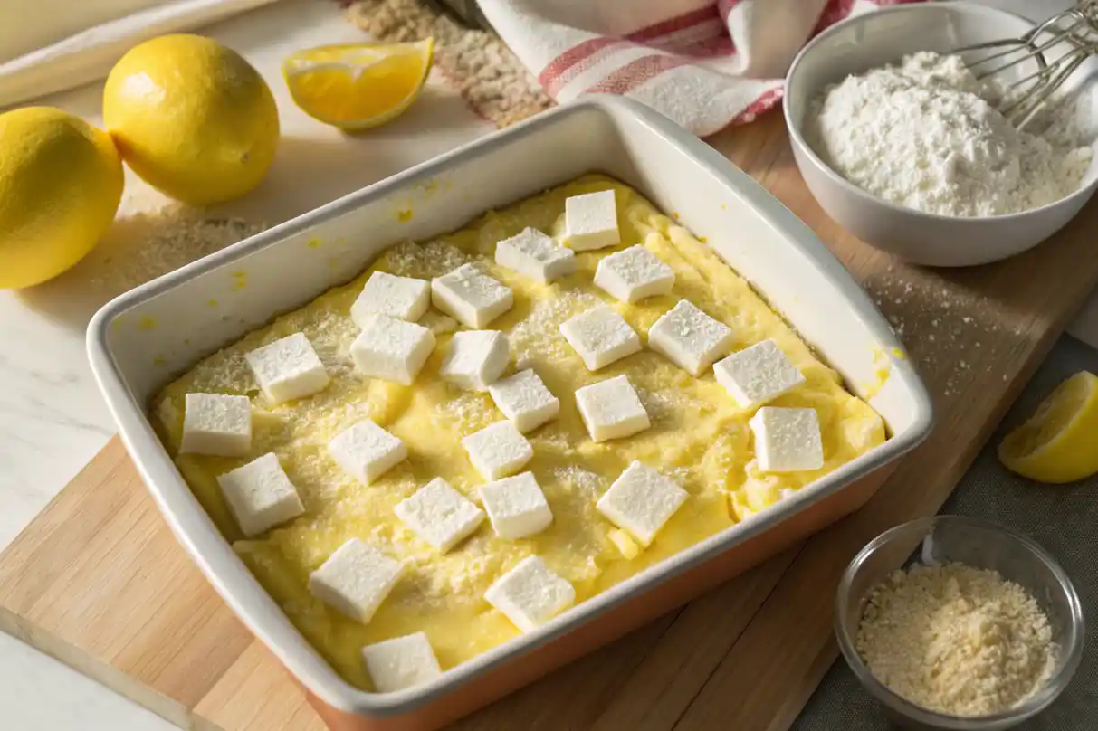 Lemon Cream Cheese Dump Cake Setup