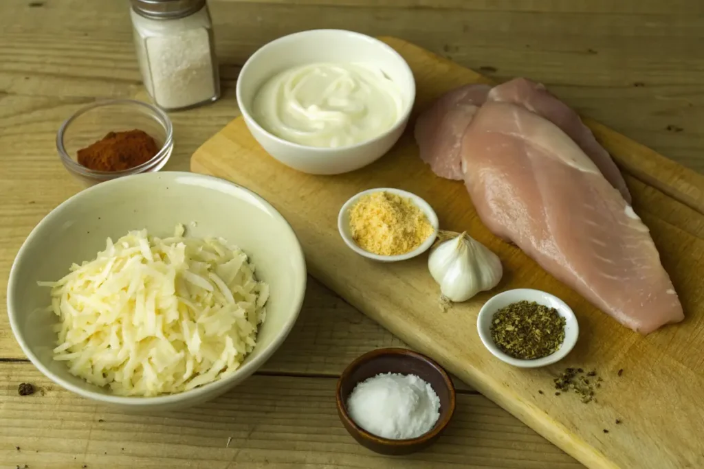 Ingredients for Cattle Drive Casserole recipe displayed on a wooden table.