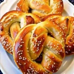 Golden-brown homemade soft pretzels served with cheese sauce, showcasing their chewy texture and buttery