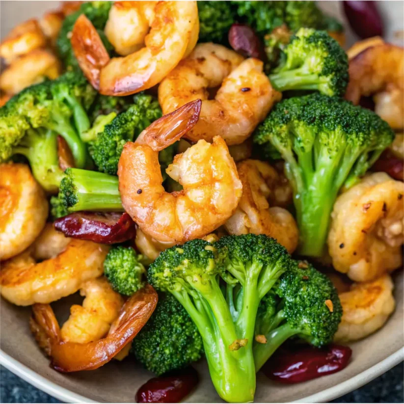 This image showcases a beautifully plated Garlic Shrimp and Broccoli dish featuring juicy shrimp, tender broccoli florets, and a glossy garlic sauce. It's a high-protein, low-carb meal ideal for quick, healthy dinners. Tags / Keywords: